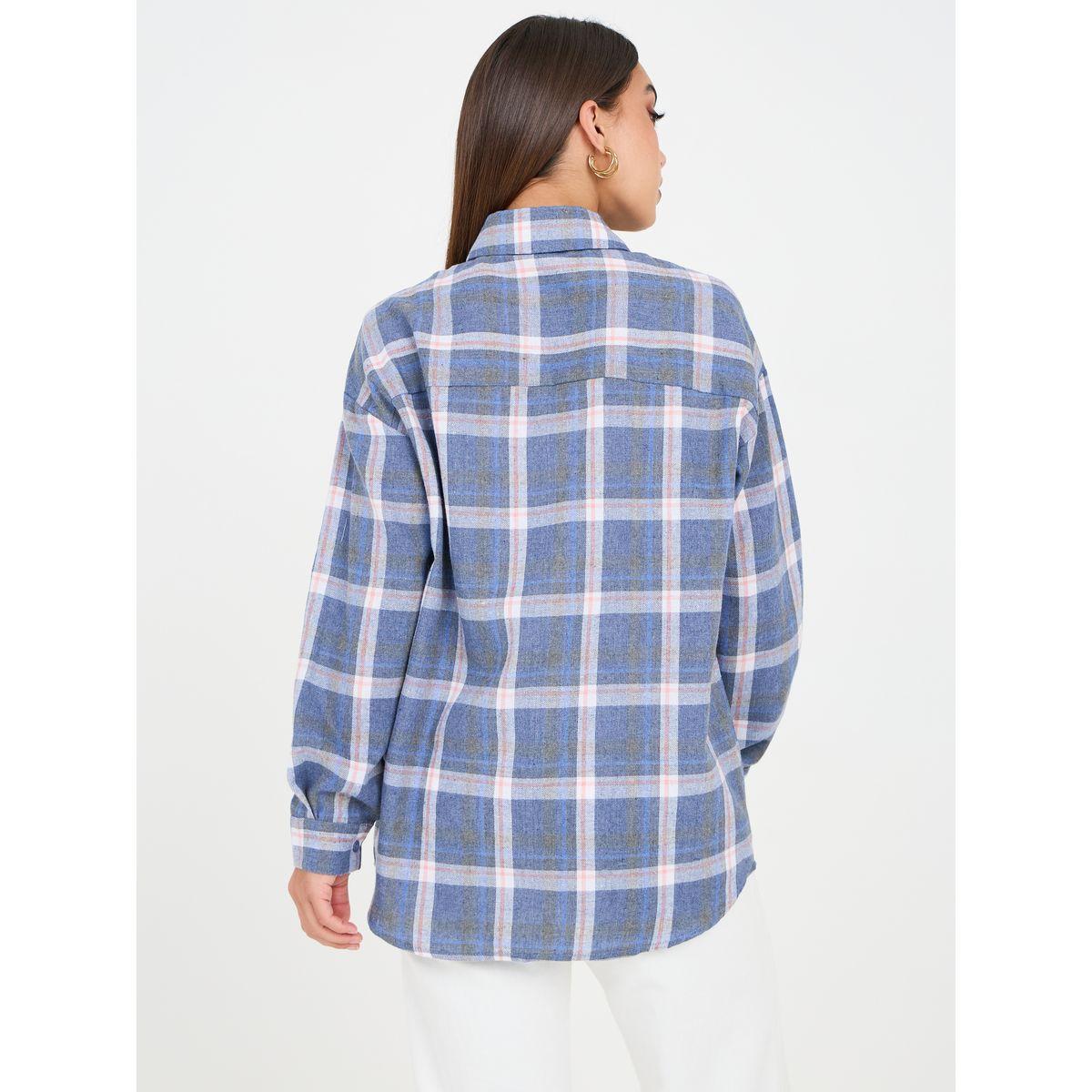 Styli Checked Oversized Longline Shirt with Patch Pocket-women-clothing-shirtsandblouses-shirts-image-5