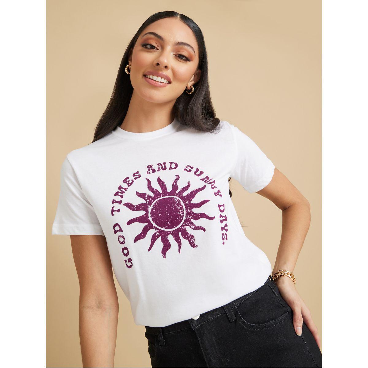 Styli Regular Fit Distress Graphic Print T-shirt-women-clothing-tshirts-image-1