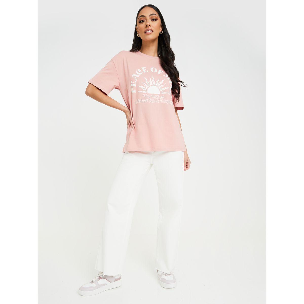 Styli Oversized Peace Of Mind Graphic Print Longline T-shirt-women-clothing-tshirts-image-2