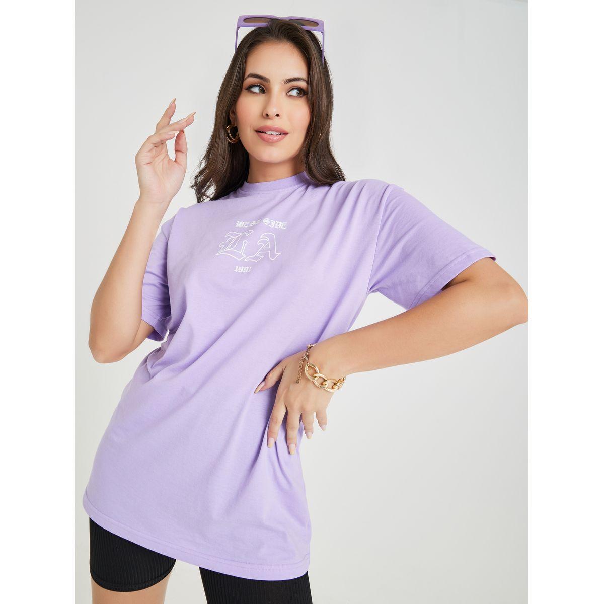 تيشيرت طويل مطبع بطبعة كتابة-women-clothing-tshirts-image-1