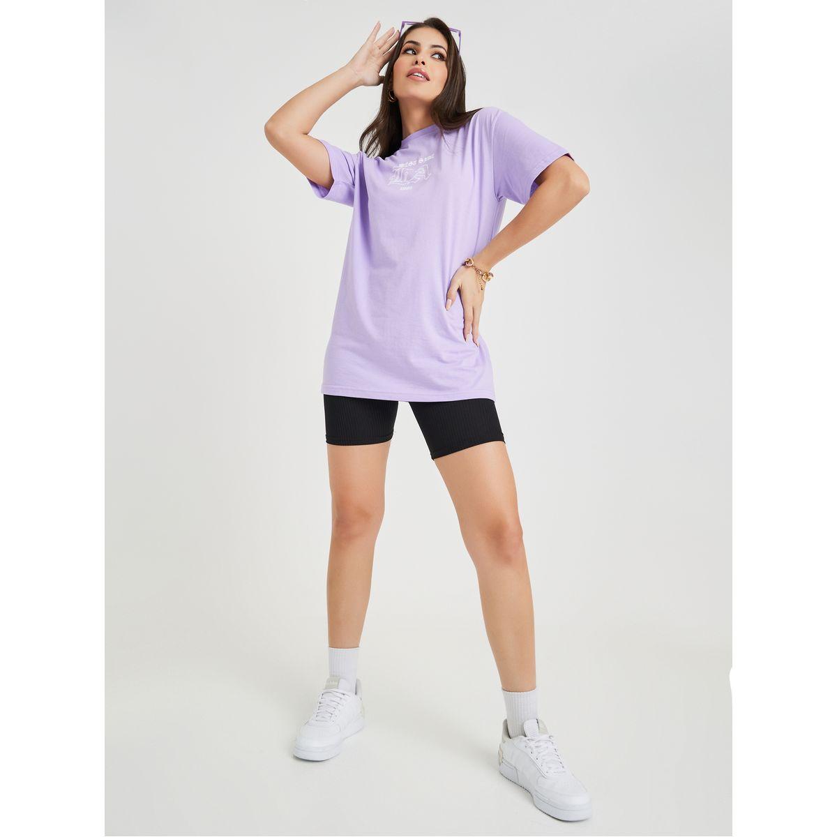 تيشيرت طويل مطبع بطبعة كتابة-women-clothing-tshirts-image-2