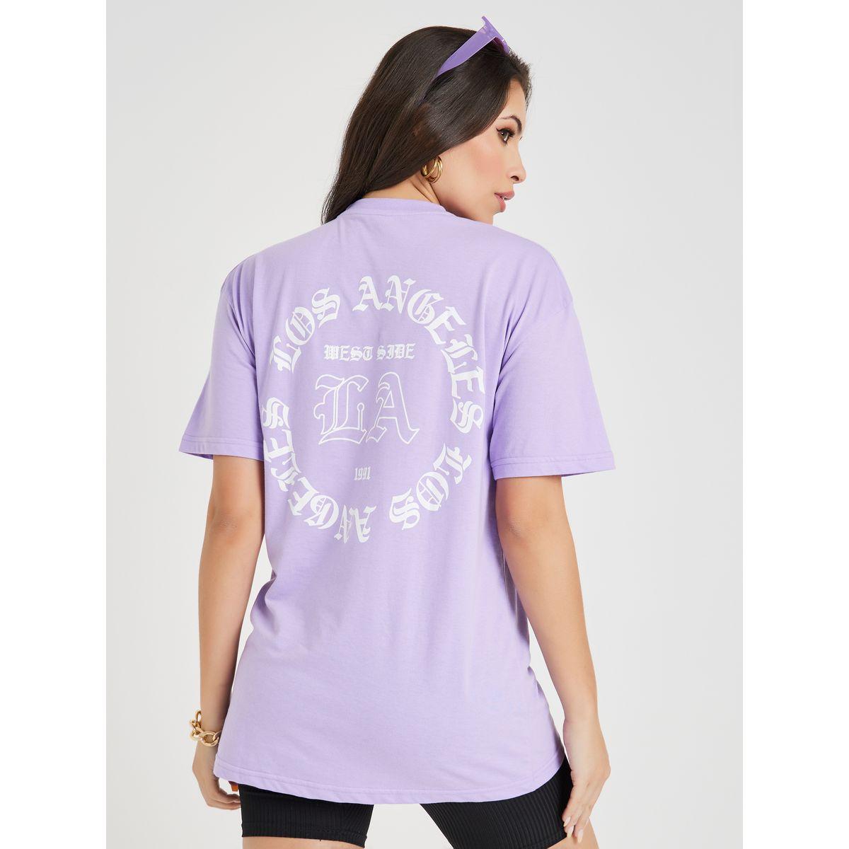 تيشيرت طويل مطبع بطبعة كتابة-women-clothing-tshirts-image-4