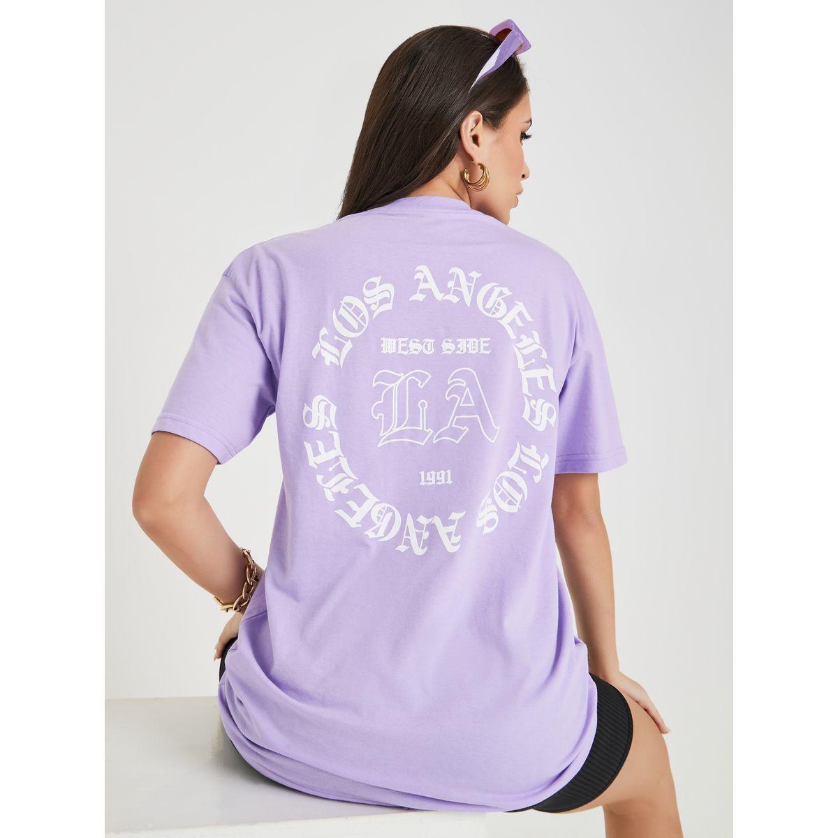 تيشيرت طويل مطبع بطبعة كتابة-women-clothing-tshirts-image-5