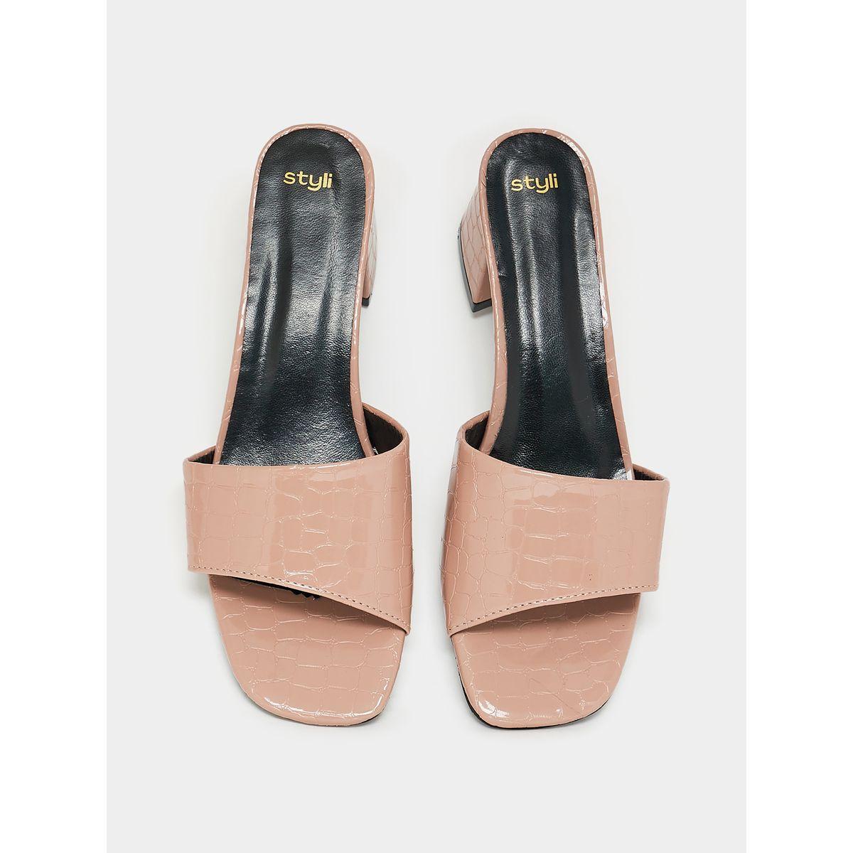 Styli Asymmetric Strap Textured Block Heel Sandals-women-shoes-heels-image-5