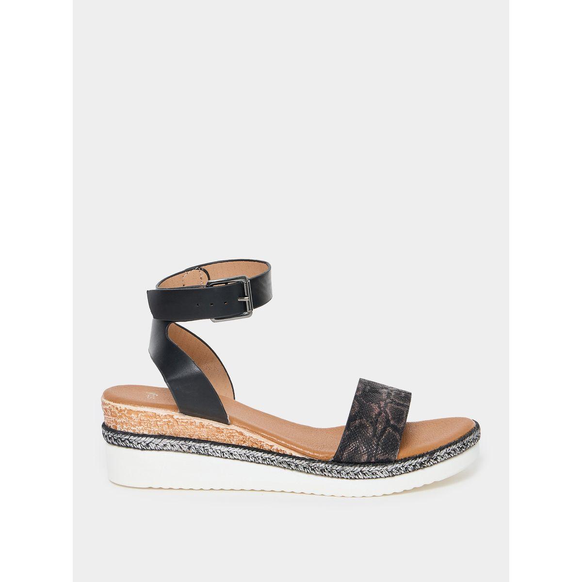 Styli Textured Ankle Buckle Flat Sandal-women-shoes-sandals-flats-image-1