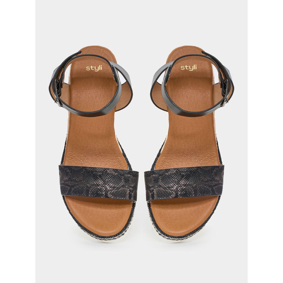 Styli Textured Ankle Buckle Flat Sandal-women-shoes-sandals-flats-image-4