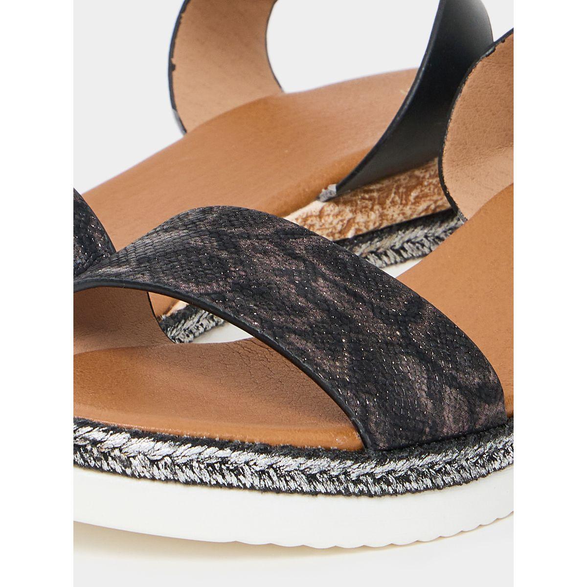 Styli Textured Ankle Buckle Flat Sandal-women-shoes-sandals-flats-image-5
