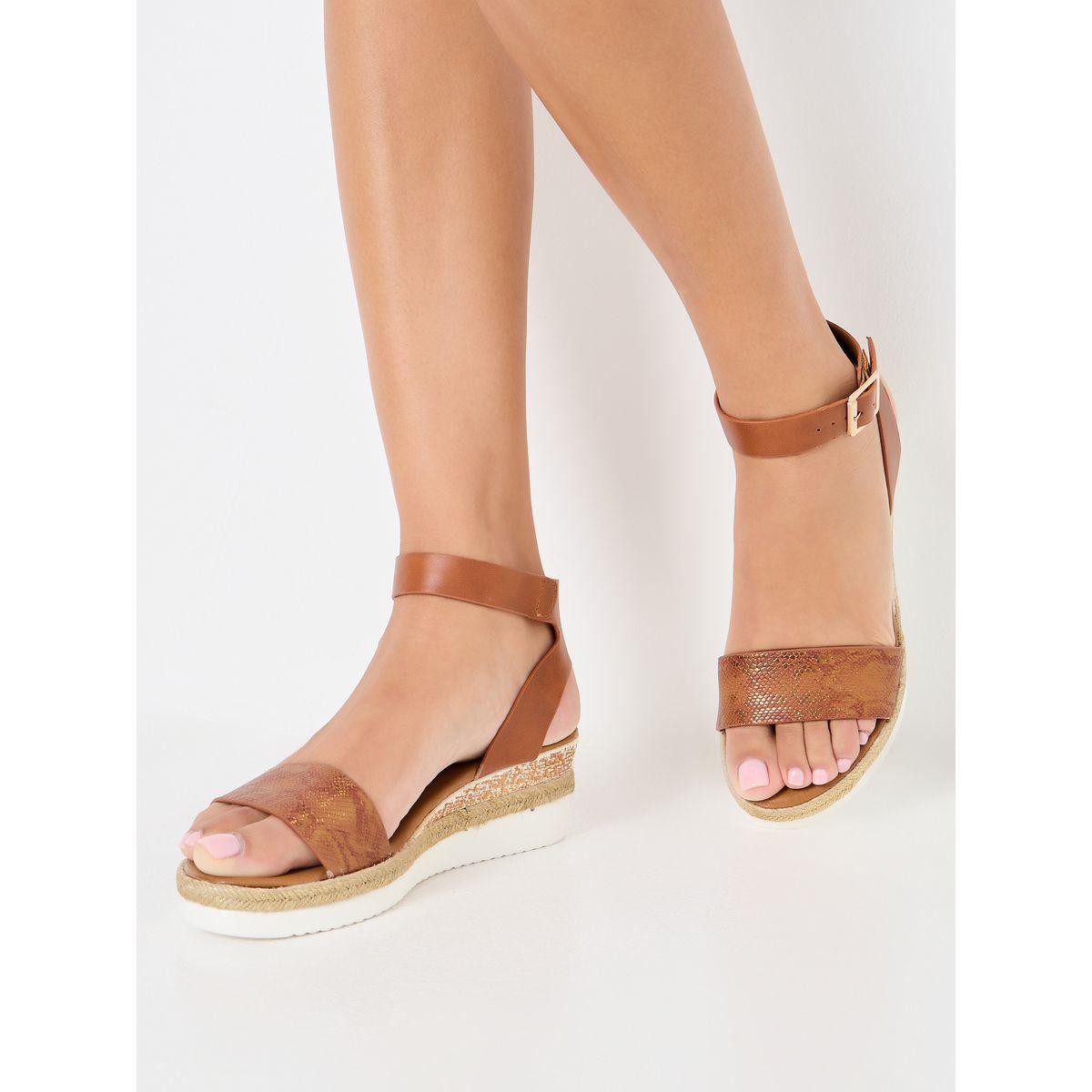 Styli Textured Ankle Buckle Flat Sandal-women-shoes-sandals-flats-image-1