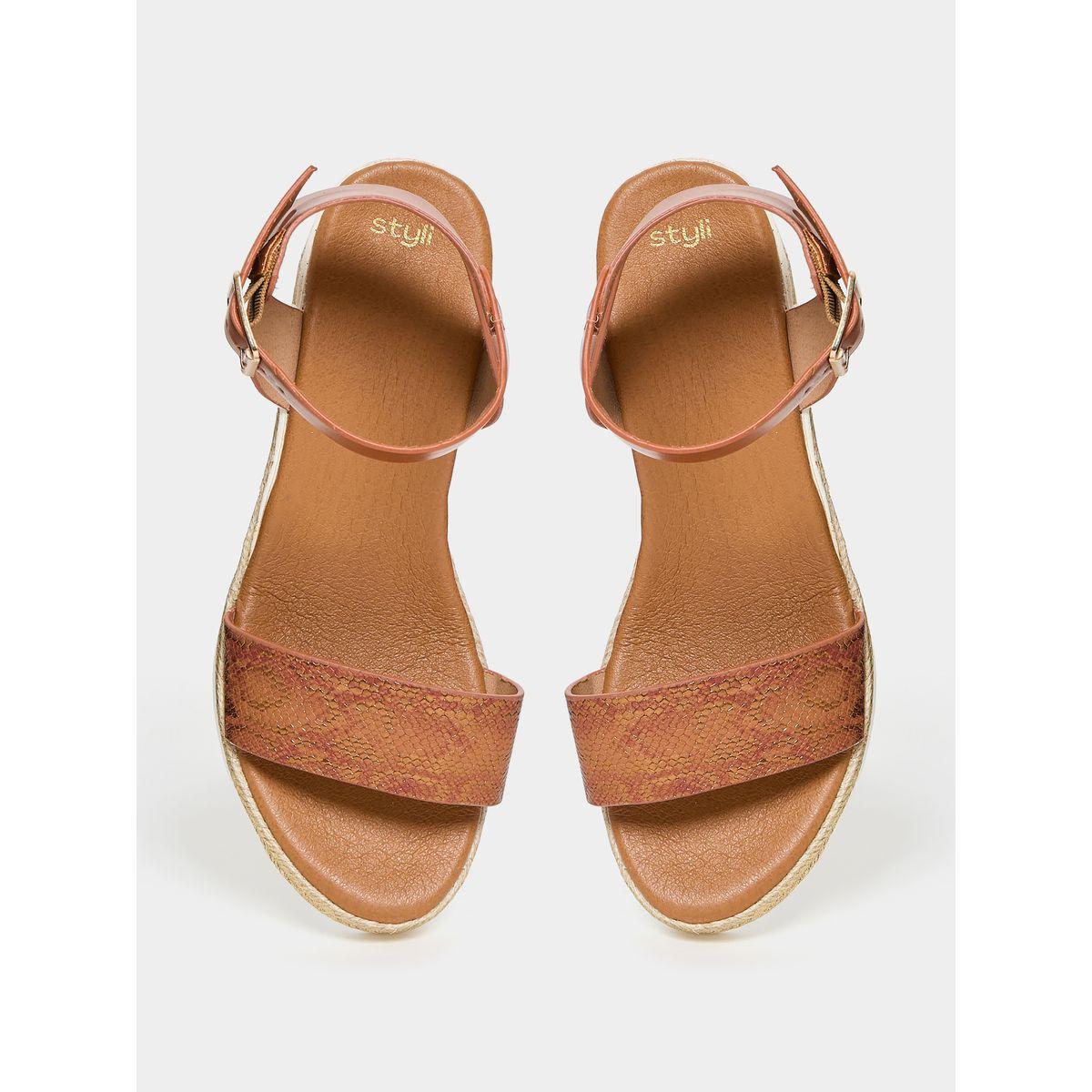 Styli Textured Ankle Buckle Flat Sandal-women-shoes-sandals-flats-image-5