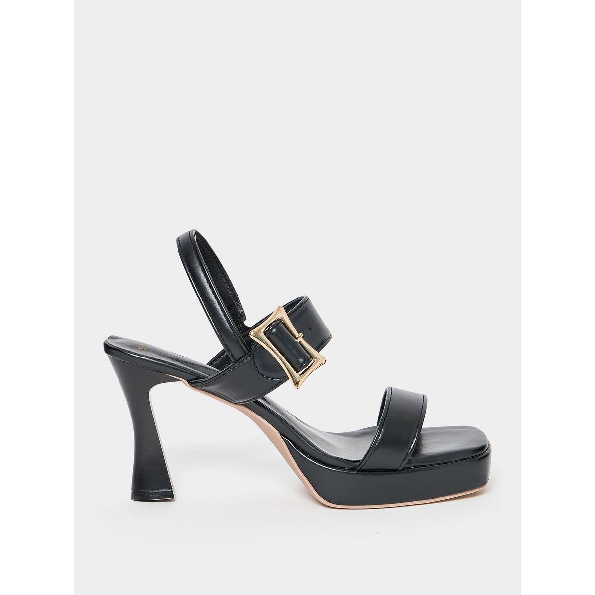 Styli Solid Square Toe Strap Detail High Heel Sandal-women-shoes-heels-image-2