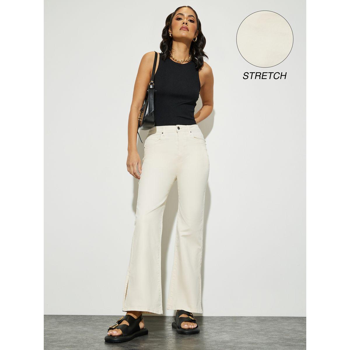 Styli Solid Slit Detail High Rise Flared Fit Jeans-women-clothing-bottoms-jeans-image-1