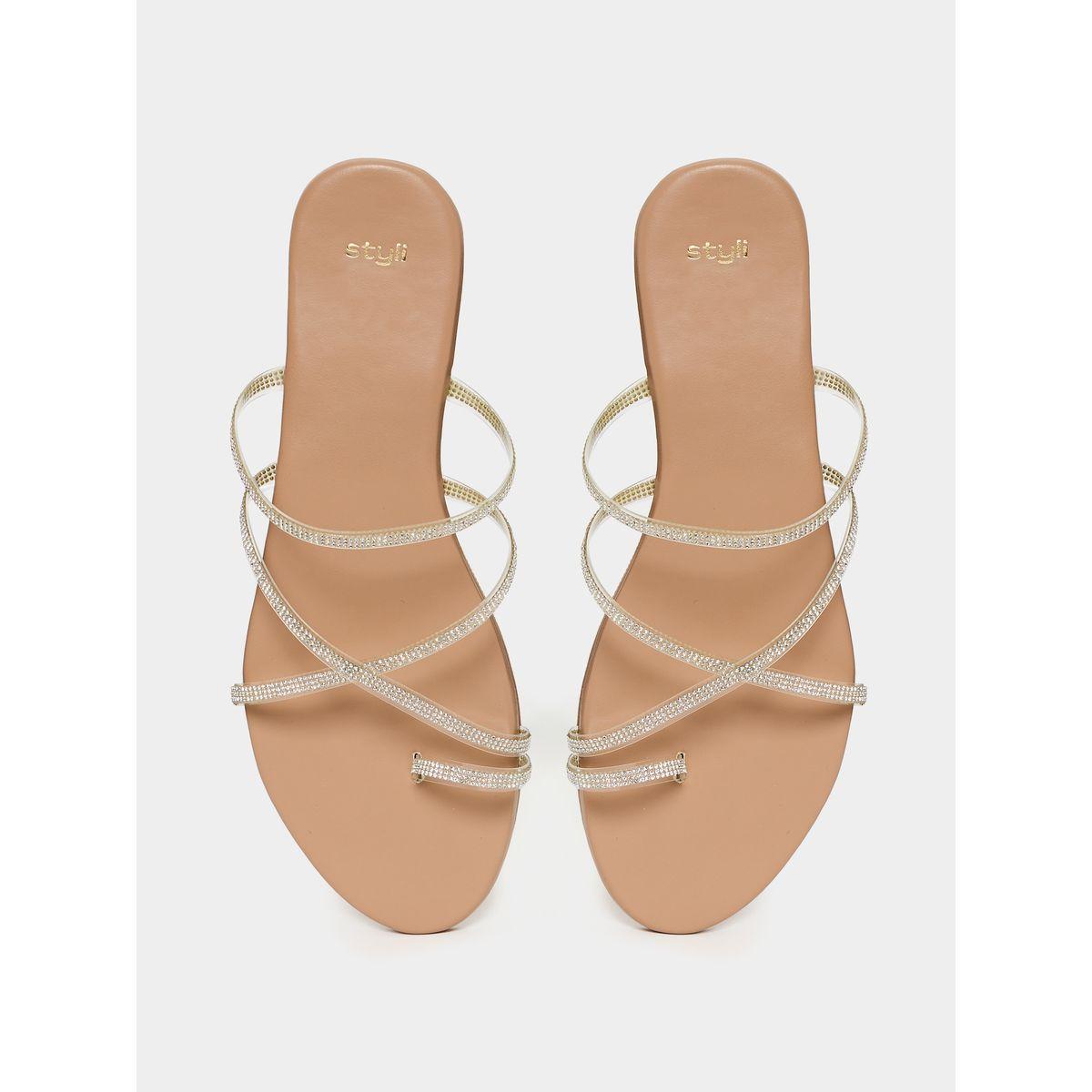 Styli Embellished Criss Cross Strap Flat Sandals-women-shoes-sandals-flats-image-5