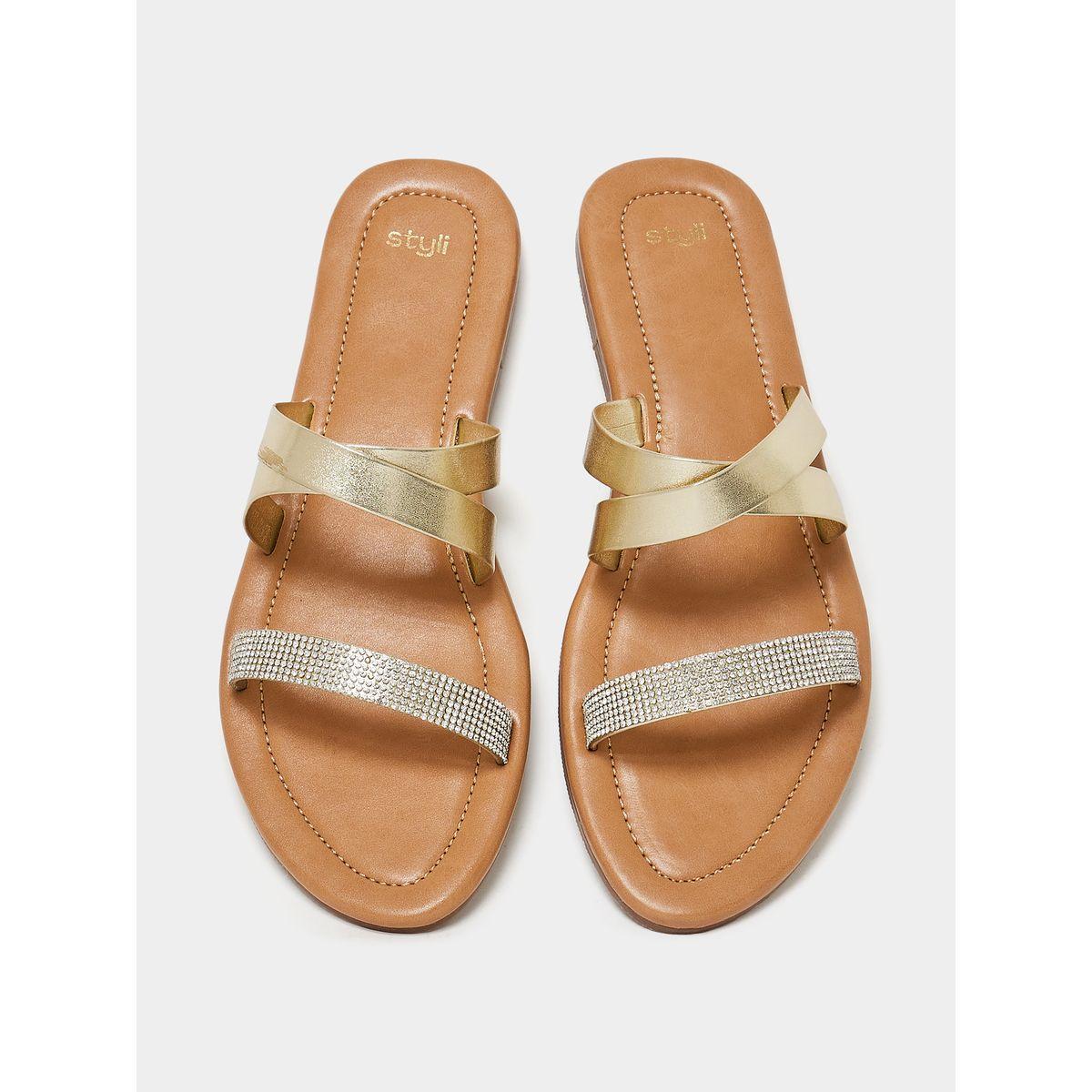 Styli Shimmer Band Criss Cross Flat Sandal-women-shoes-sandals-flats-image-5