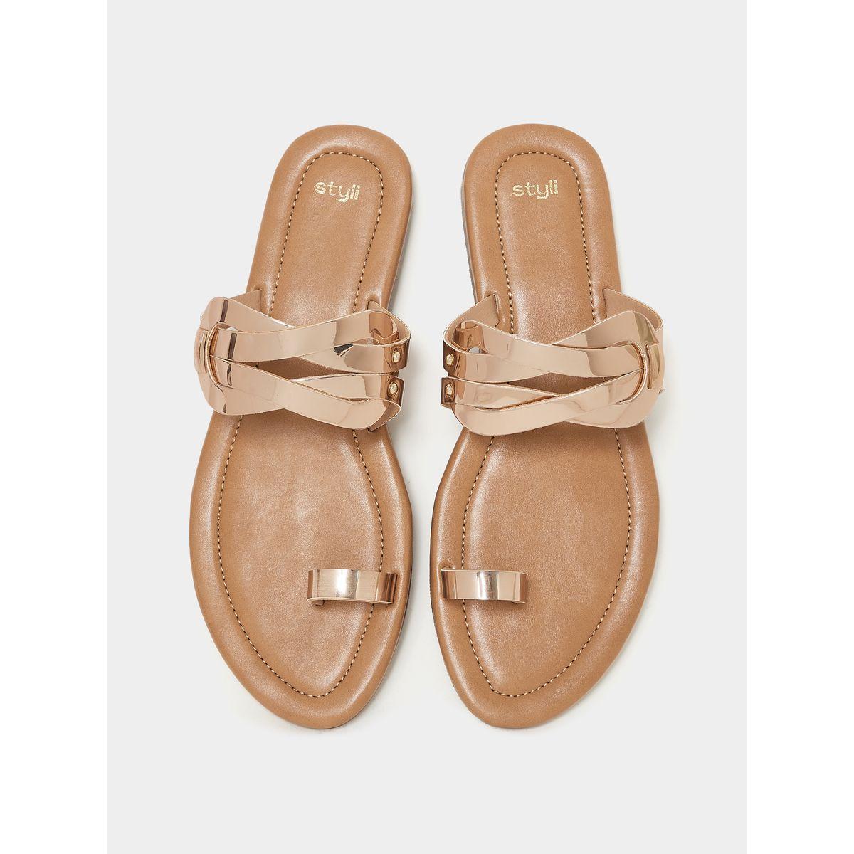 Styli Metallic Toe Cut Flat Sandal-women-shoes-sandals-flats-image-5