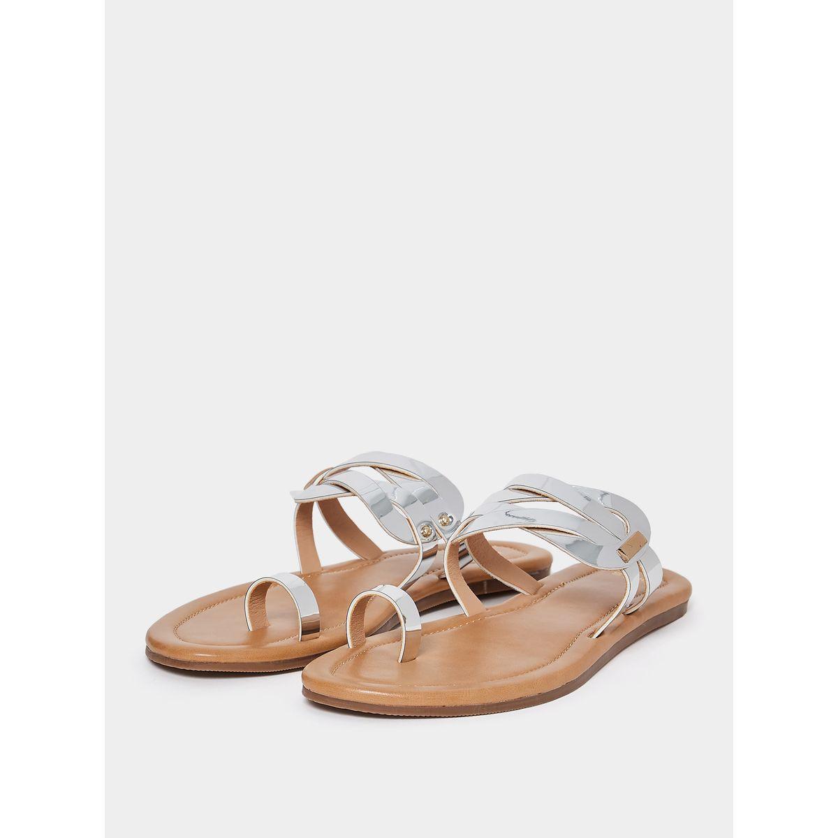Styli Metallic Detail Toe Cut Flat Sandal-women-shoes-sandals-flats-image-2