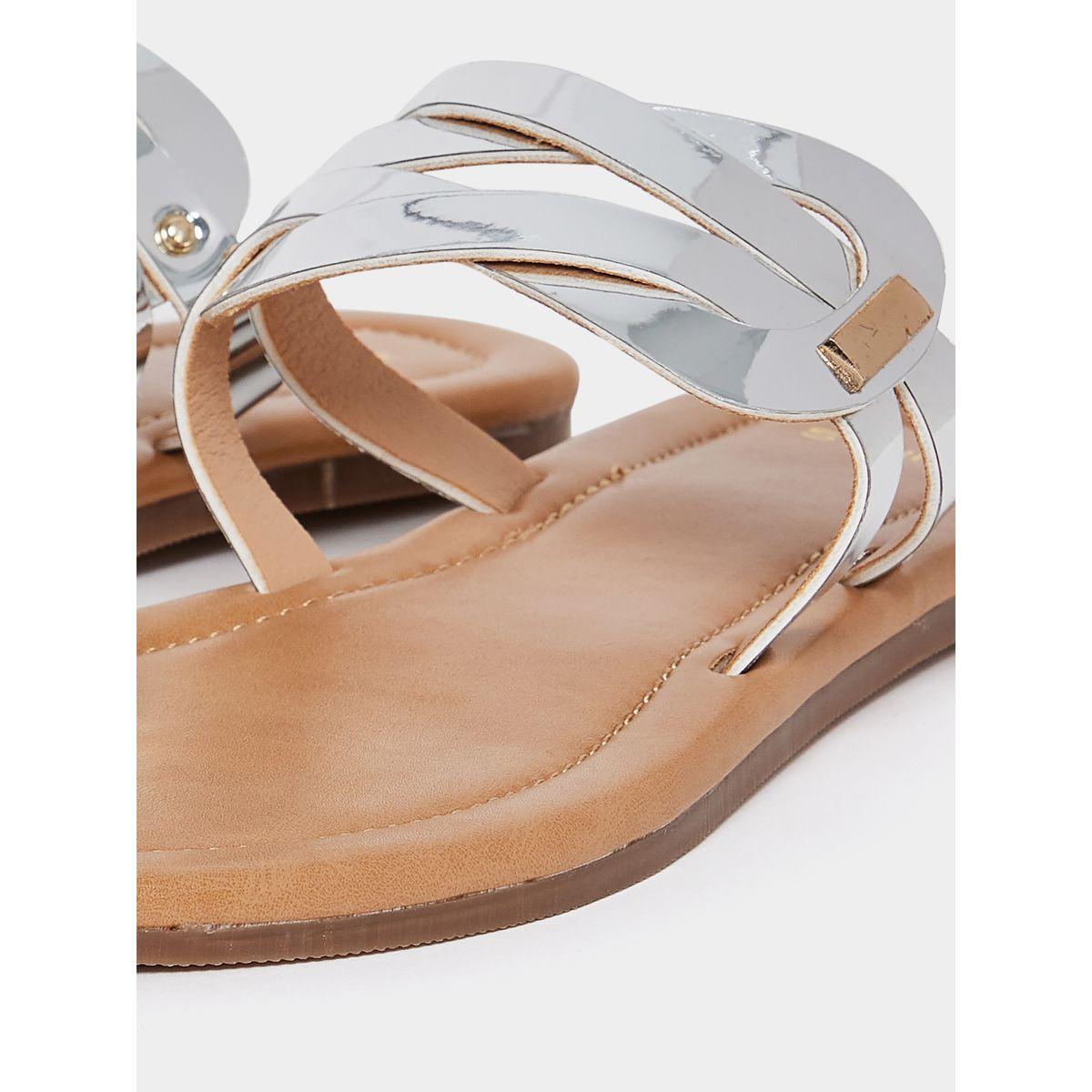 Styli Metallic Detail Toe Cut Flat Sandal-women-shoes-sandals-flats-image-4