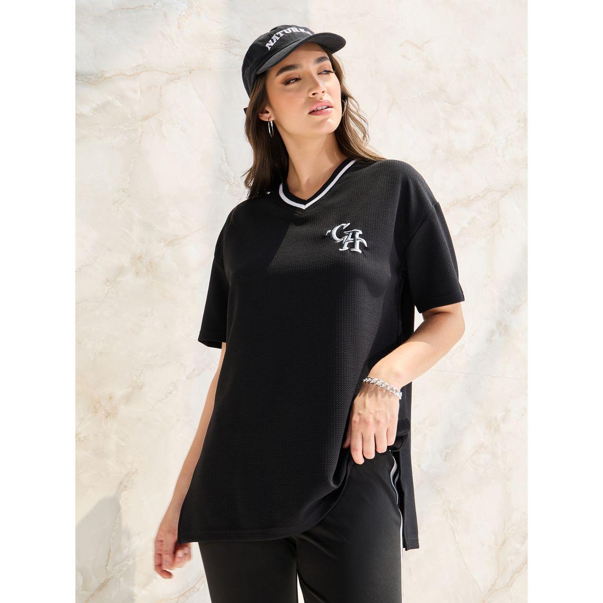 Styli Elevate Oversized Contrast Neck Rib Embroidered T-Shirt-women-clothing-tshirts-image-3