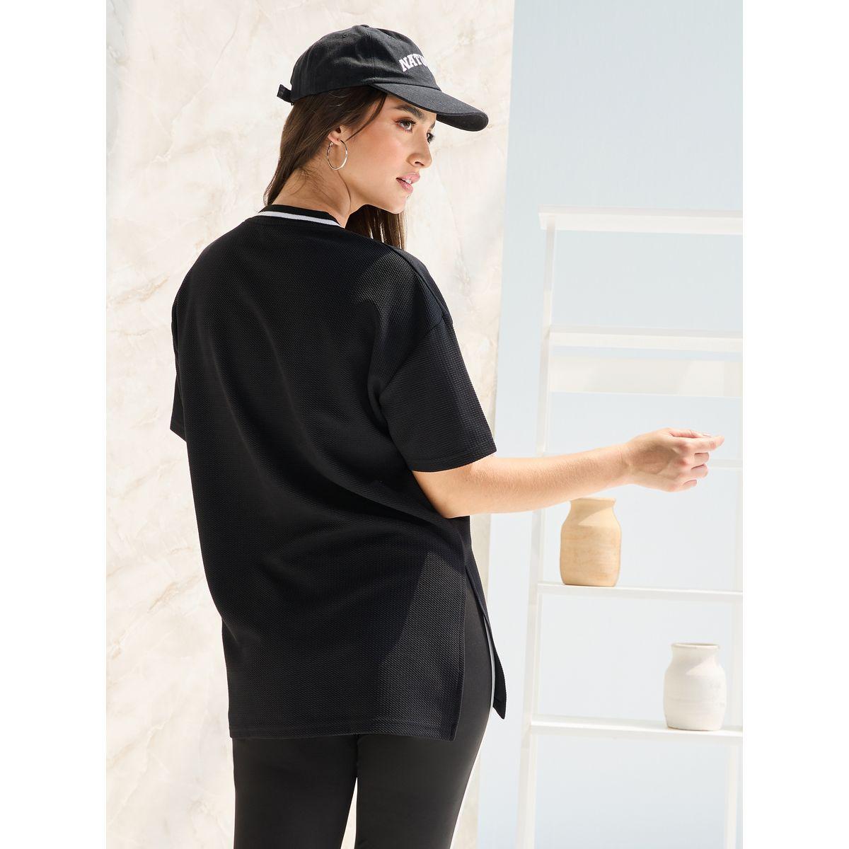 Styli Elevate Oversized Contrast Neck Rib Embroidered T-Shirt-women-clothing-tshirts-image-5