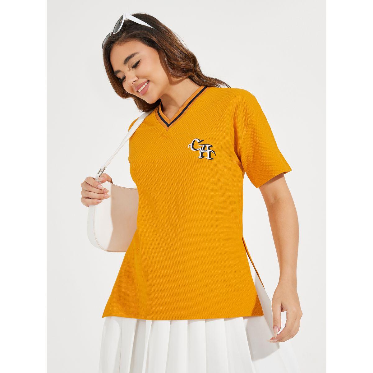 Styli Elevate Oversized Contrast Neck Rib Embroidered T-Shirt-women-clothing-tshirts-image-1