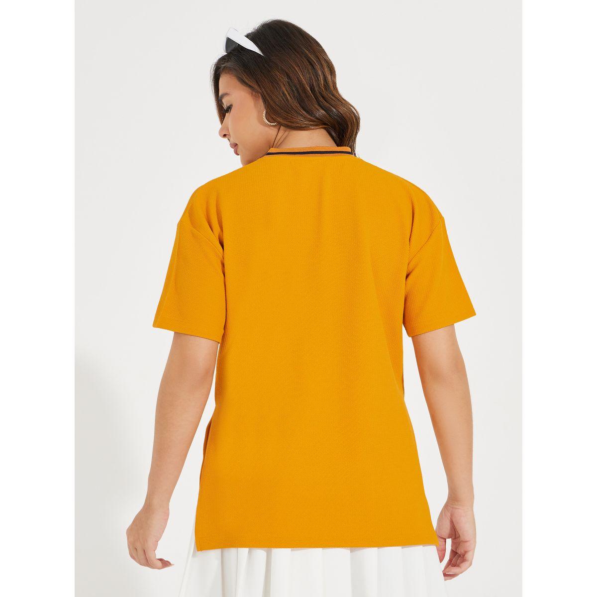 Styli Elevate Oversized Contrast Neck Rib Embroidered T-Shirt-women-clothing-tshirts-image-4