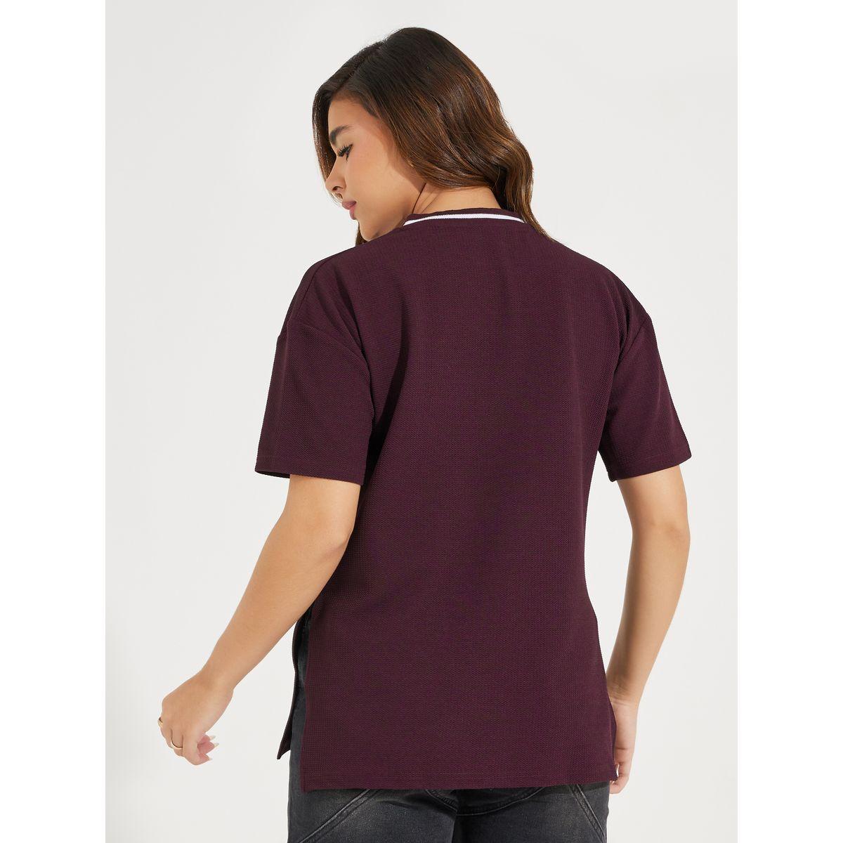 Styli Elevate Oversized Contrast Neck Rib Embroidered T-Shirt-women-clothing-tshirts-image-5