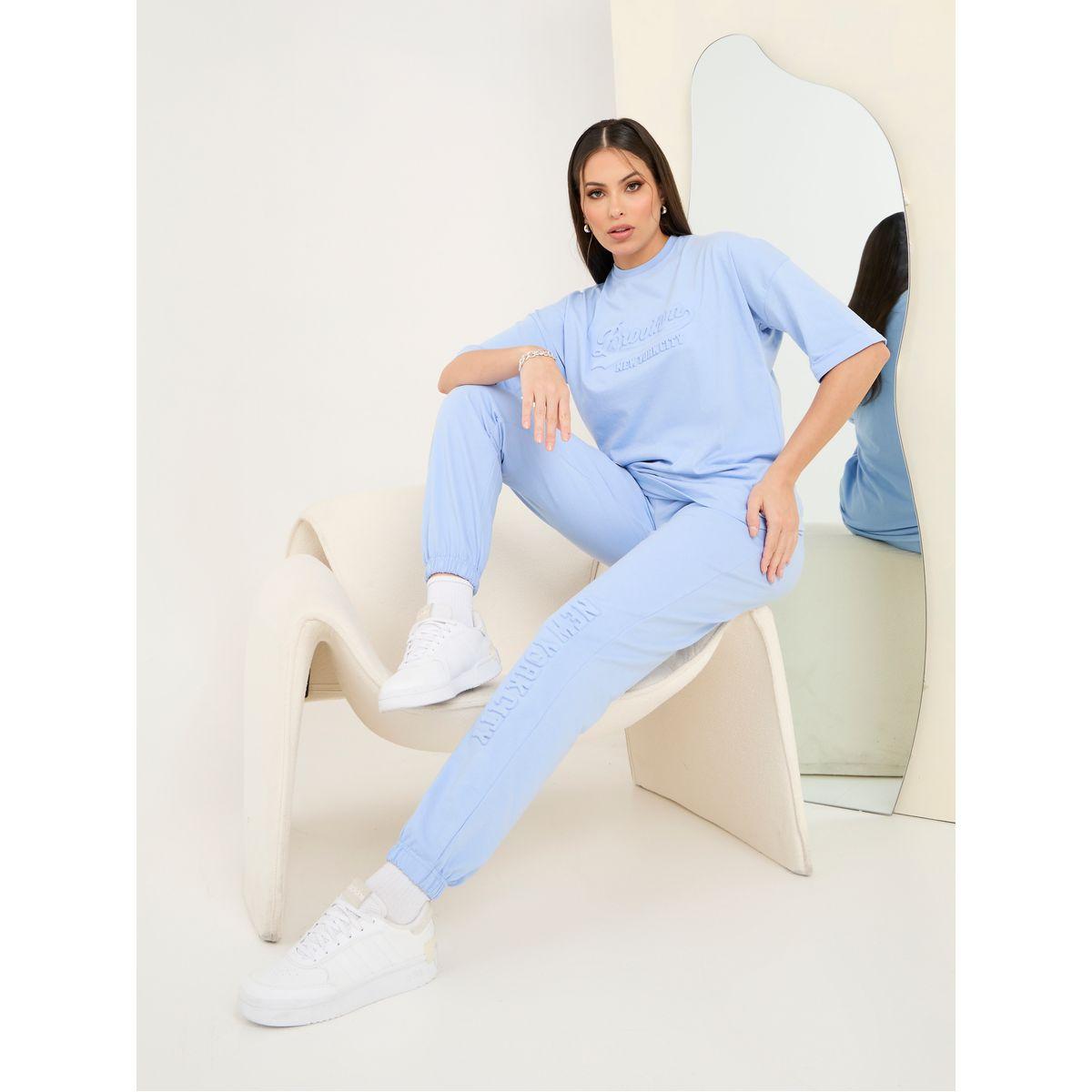 Styli Elevate Oversized Drop Shoulder Embossed Print T-Shirt & Jogger Co-Ords-women-clothing-coordsets-image-1
