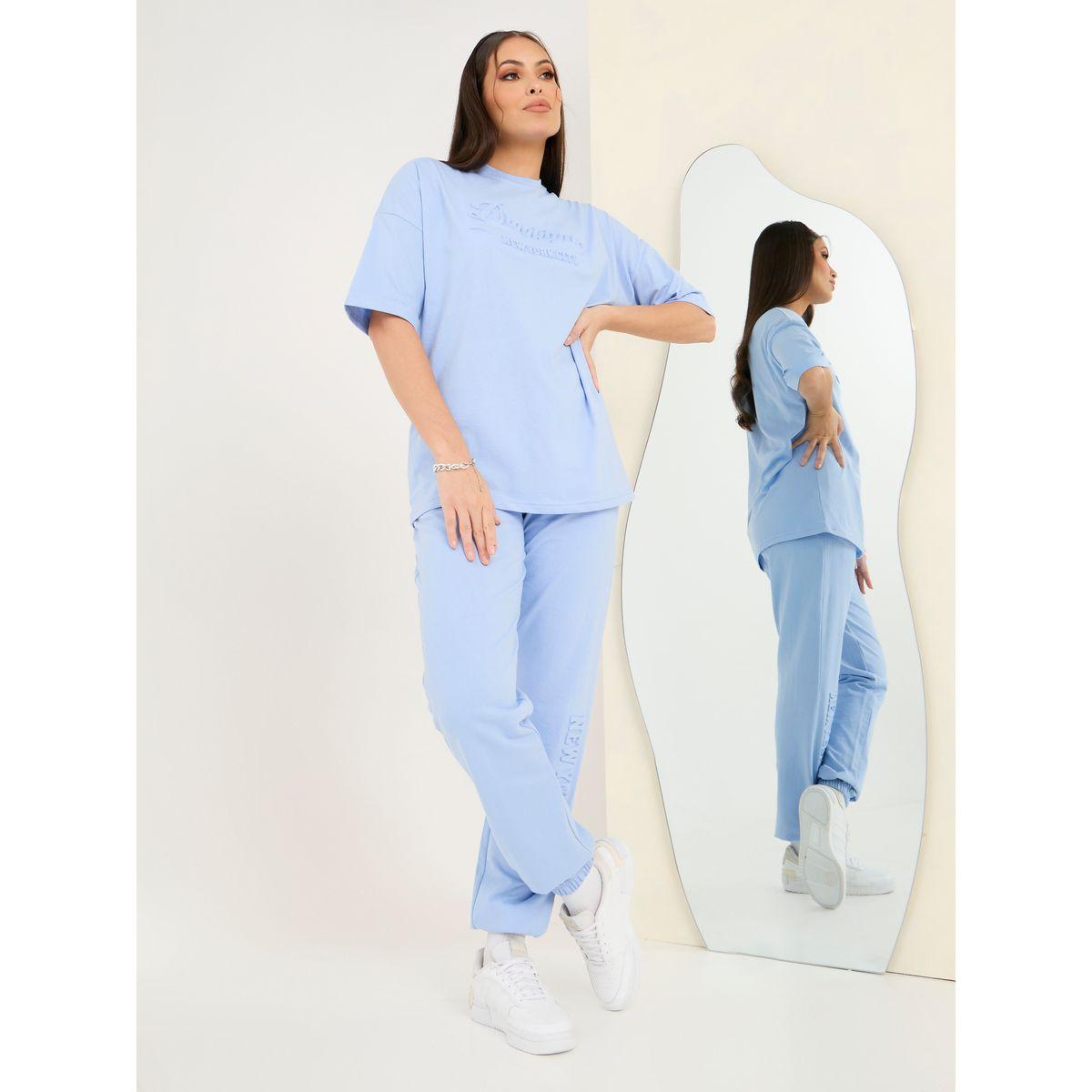 Styli Elevate Oversized Drop Shoulder Embossed Print T-Shirt & Jogger Co-Ords-women-clothing-coordsets-image-2