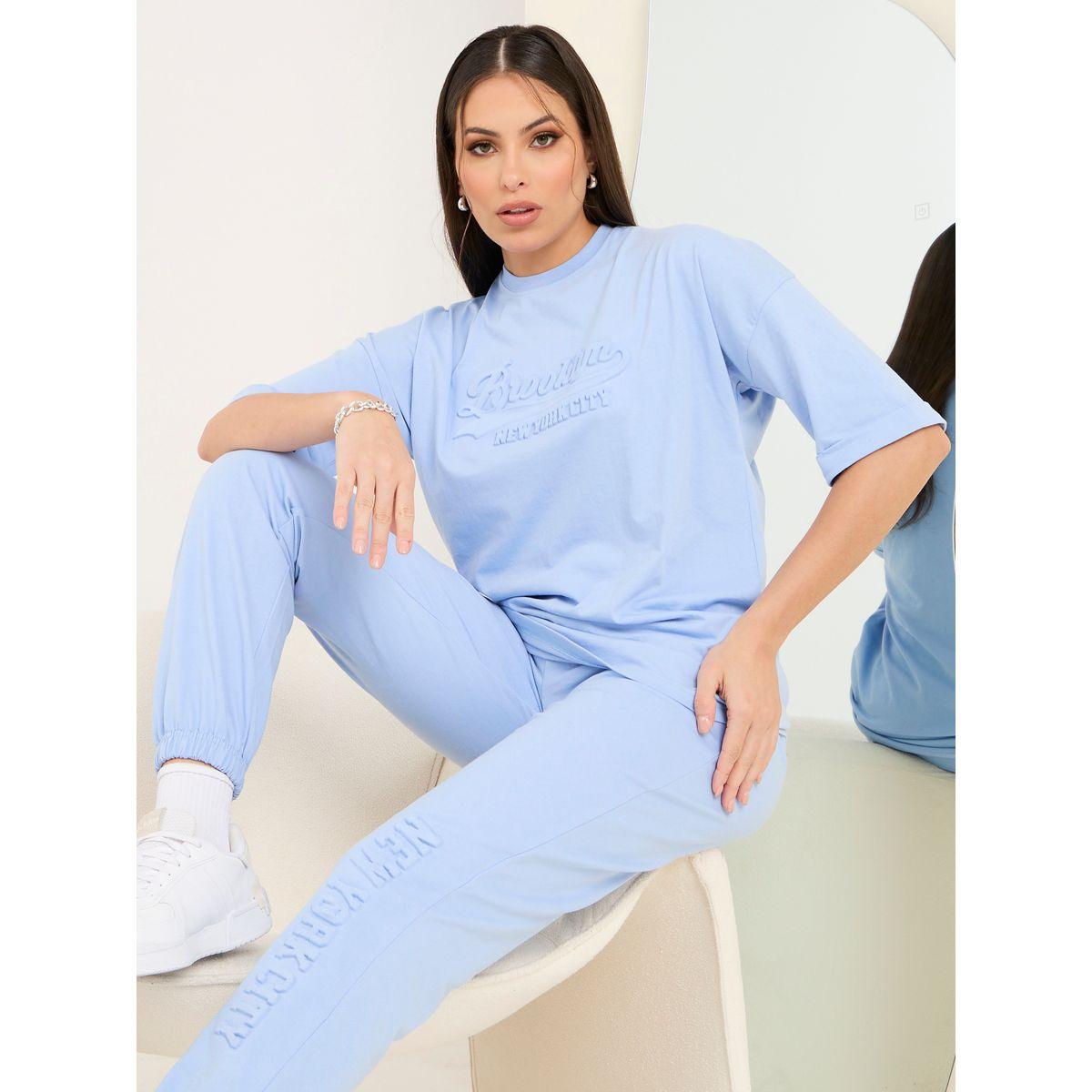 Styli Elevate Oversized Drop Shoulder Embossed Print T-Shirt & Jogger Co-Ords-women-clothing-coordsets-image-8