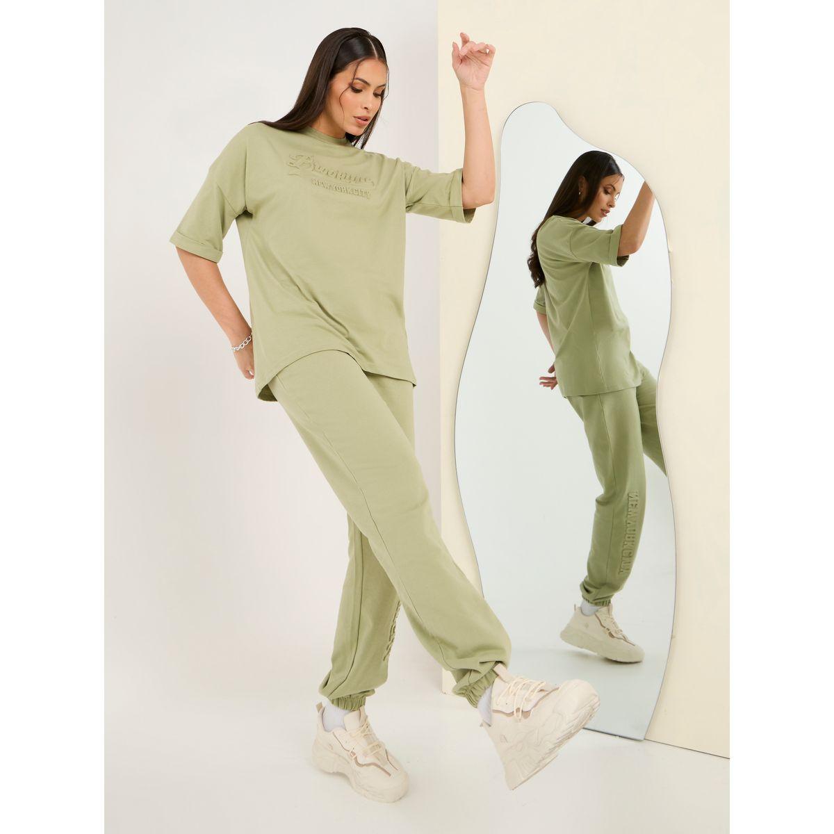 Styli Elevate Oversized Drop Shoulder Embossed Print T-Shirt & Jogger Co-Ords-women-clothing-coordsets-image-2