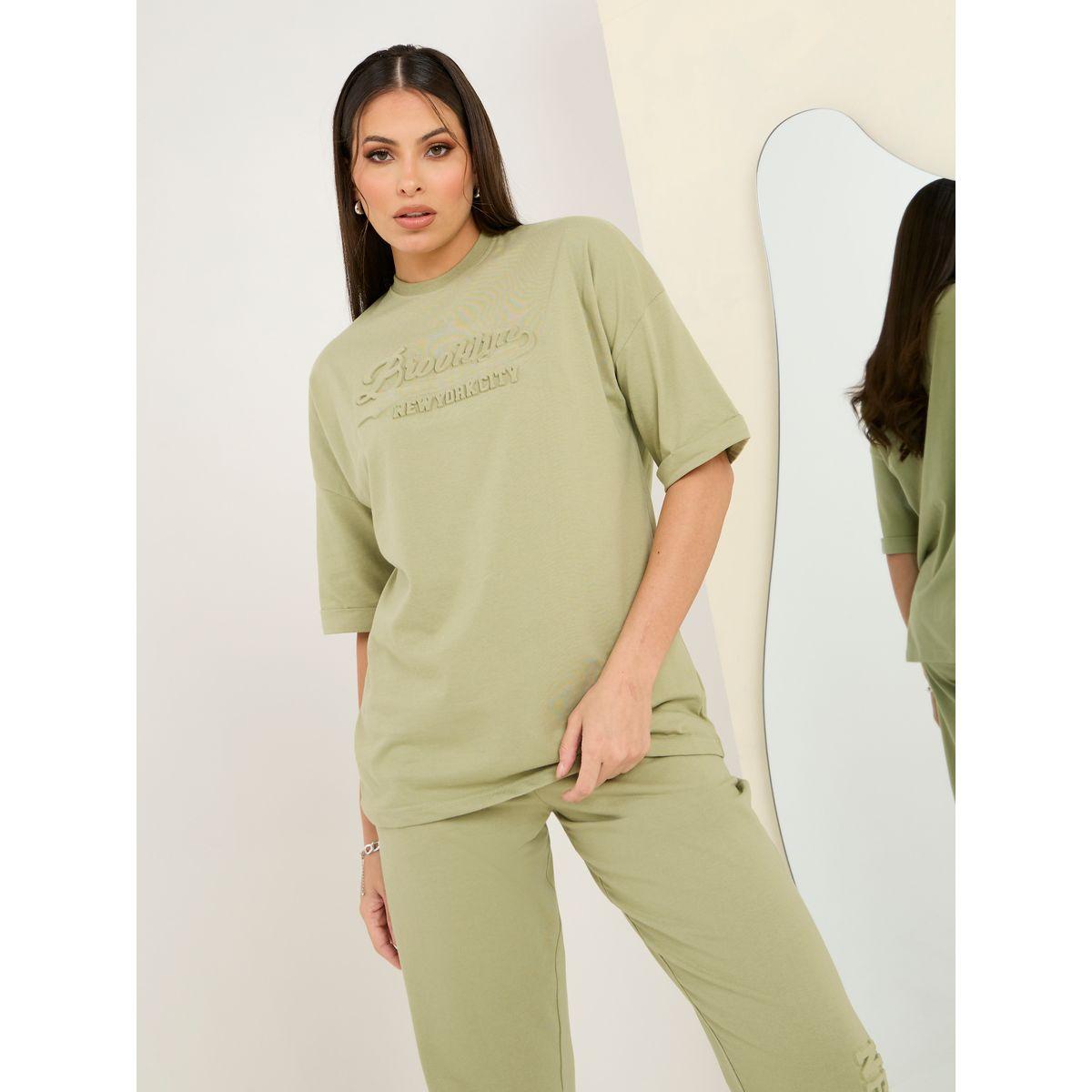 Styli Elevate Oversized Drop Shoulder Embossed Print T-Shirt & Jogger Co-Ords-women-clothing-coordsets-image-3