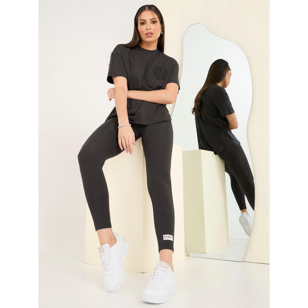 Styli Elevate Oversized Embossed Print T-Shirt & Leggings Co-Ords-women-clothing-coordsets-image-1