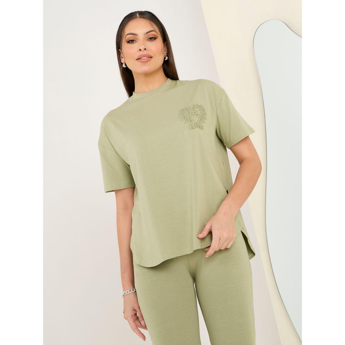 Styli Elevate Oversized Embossed Print T-Shirt & Leggings Co-Ords-women-clothing-coordsets-image-3
