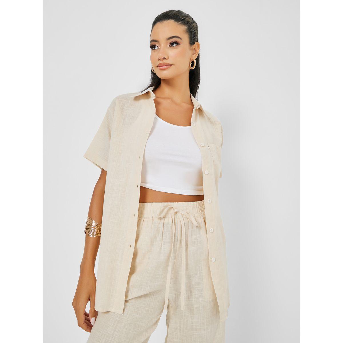 Styli Linen Look Shirt & Straight Leg Trouser Co-Ord Set-women-clothing-coordsets-image-2