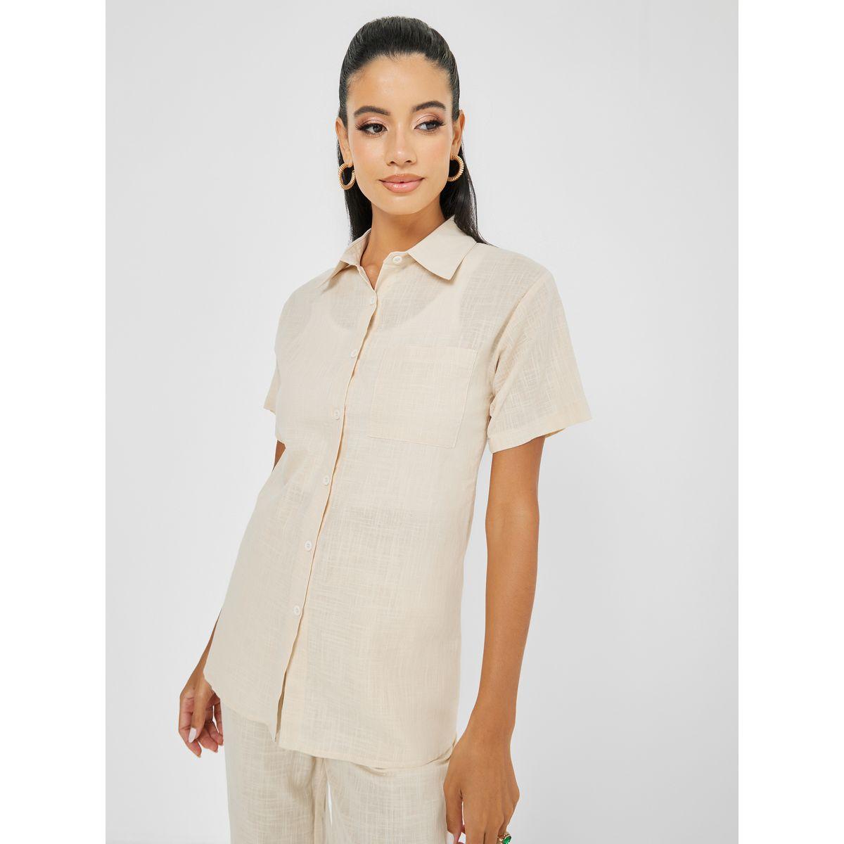 Styli Linen Look Shirt & Straight Leg Trouser Co-Ord Set-women-clothing-coordsets-image-3