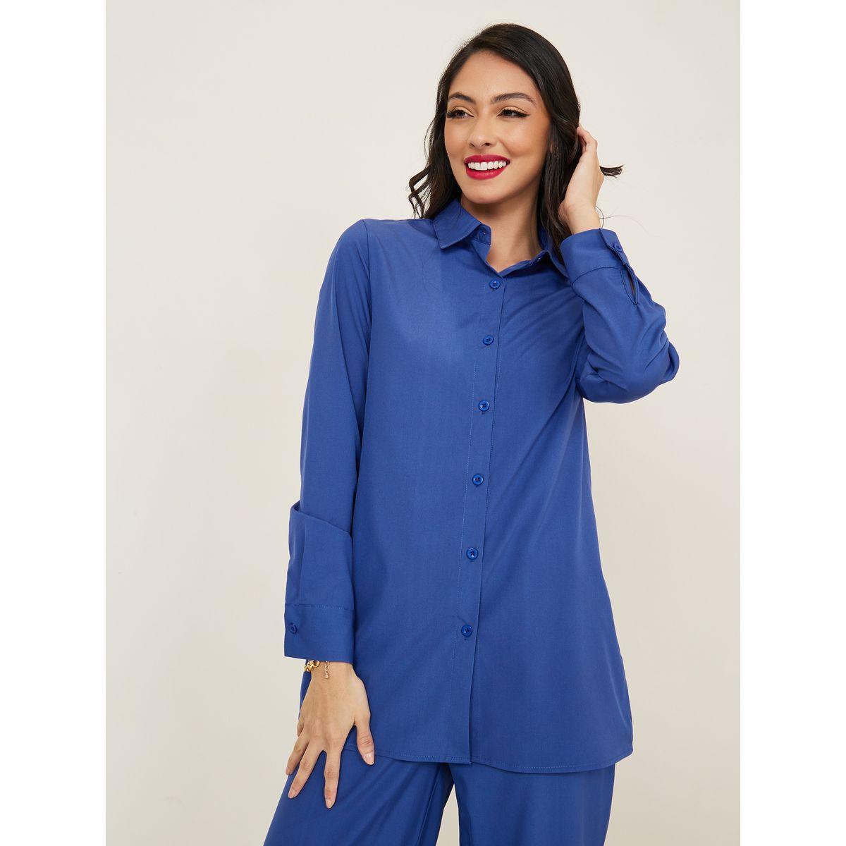 Styli Solid Longline Shirt & Wide Leg Trouser Co-Ord Set-women-clothing-coordsets-image-2