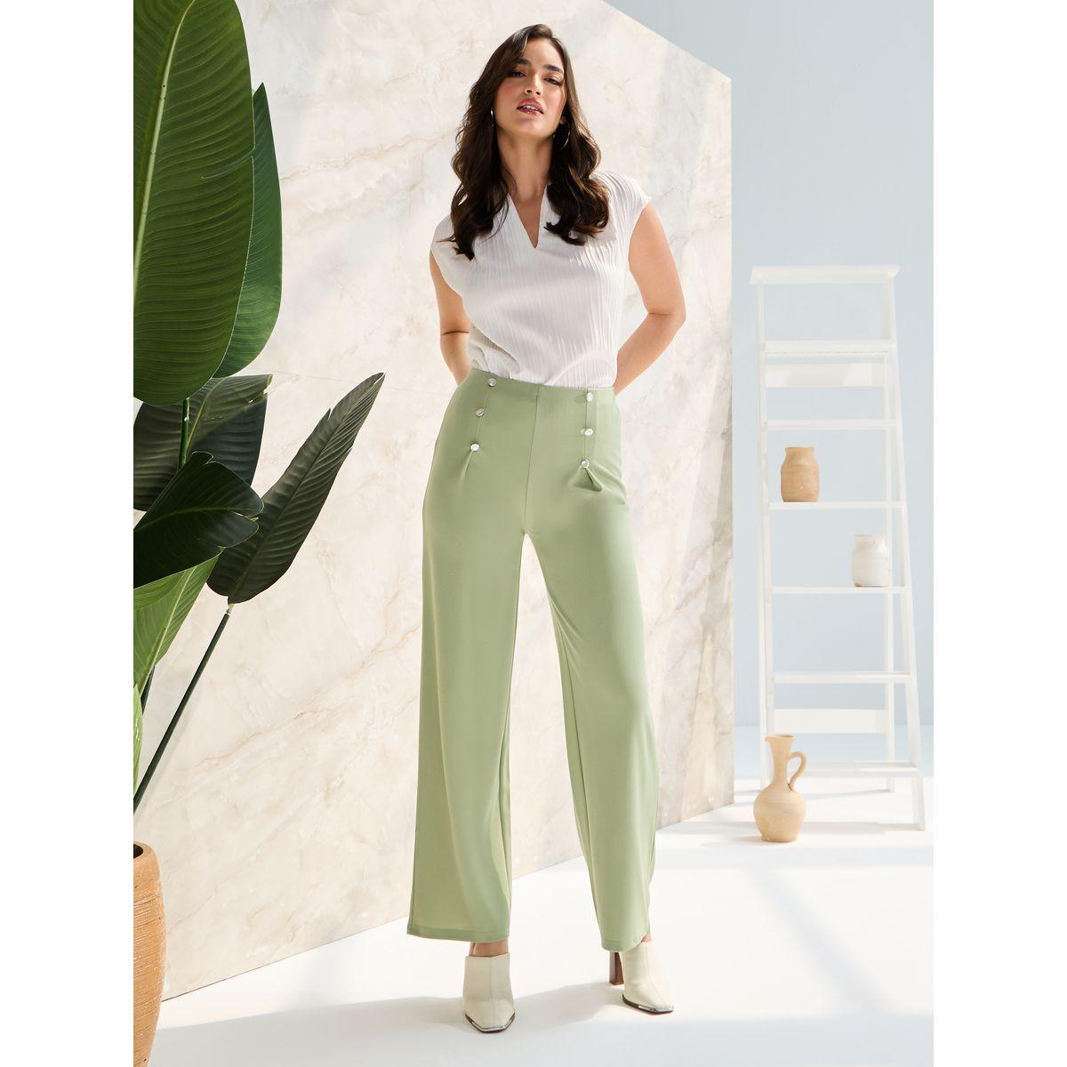 بنطال بقصة أرجل مستقيمة وأزرار-women-clothing-bottoms-trousers-image-1