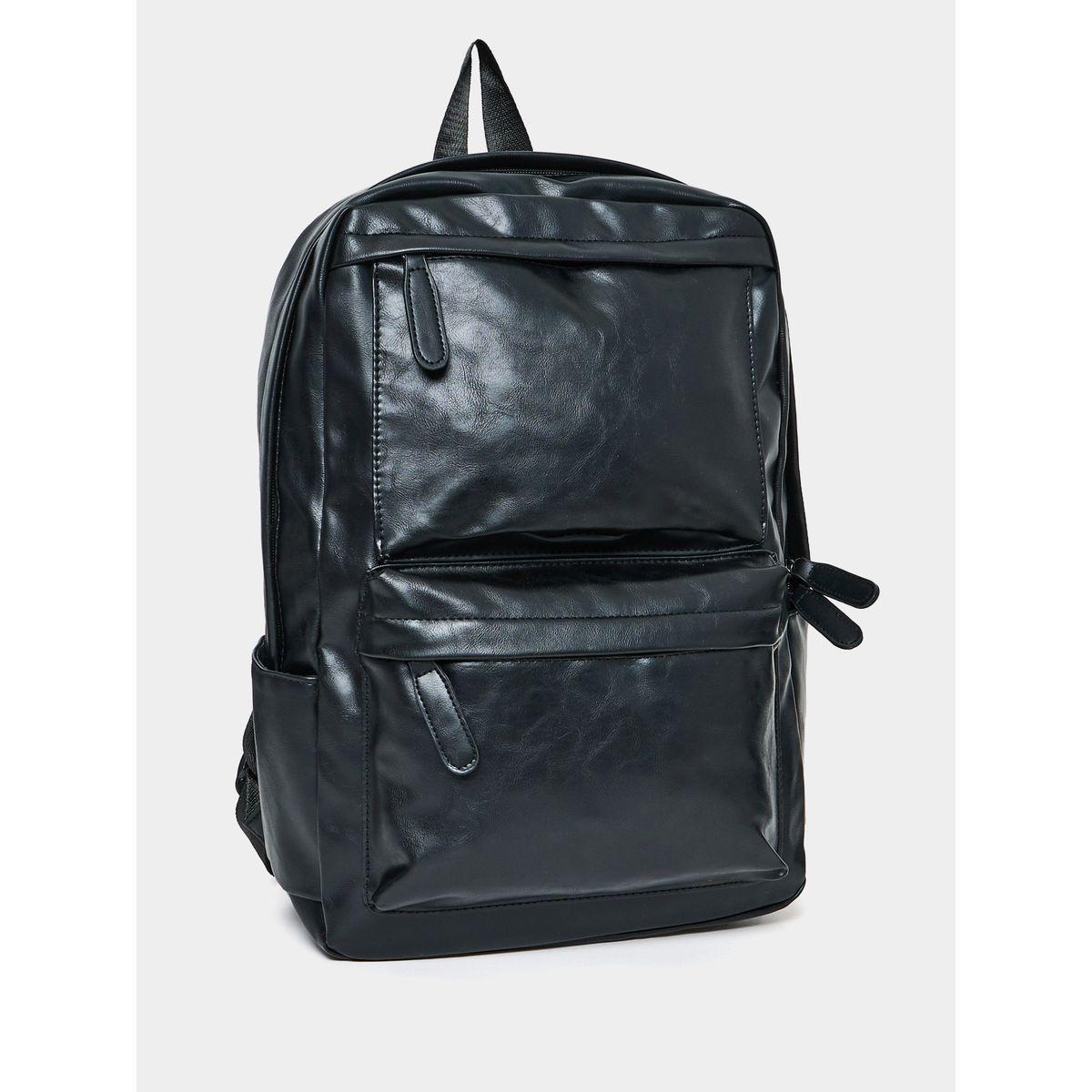 Styli Front Pocket Detail Faux Leather Backpack-women-bagsandwallets-backpacks-image-1