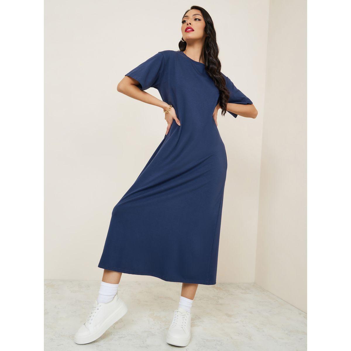 Styli Back Print Detail T-Shirt Midi Dress-women-clothing-dresses-image-1