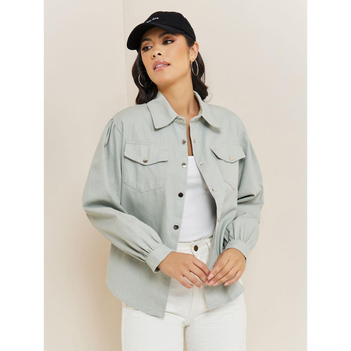 Styli Popper Button Oversized Shirt with Flap Pocket-women-clothing-shirtsandblouses-shirts-image-1