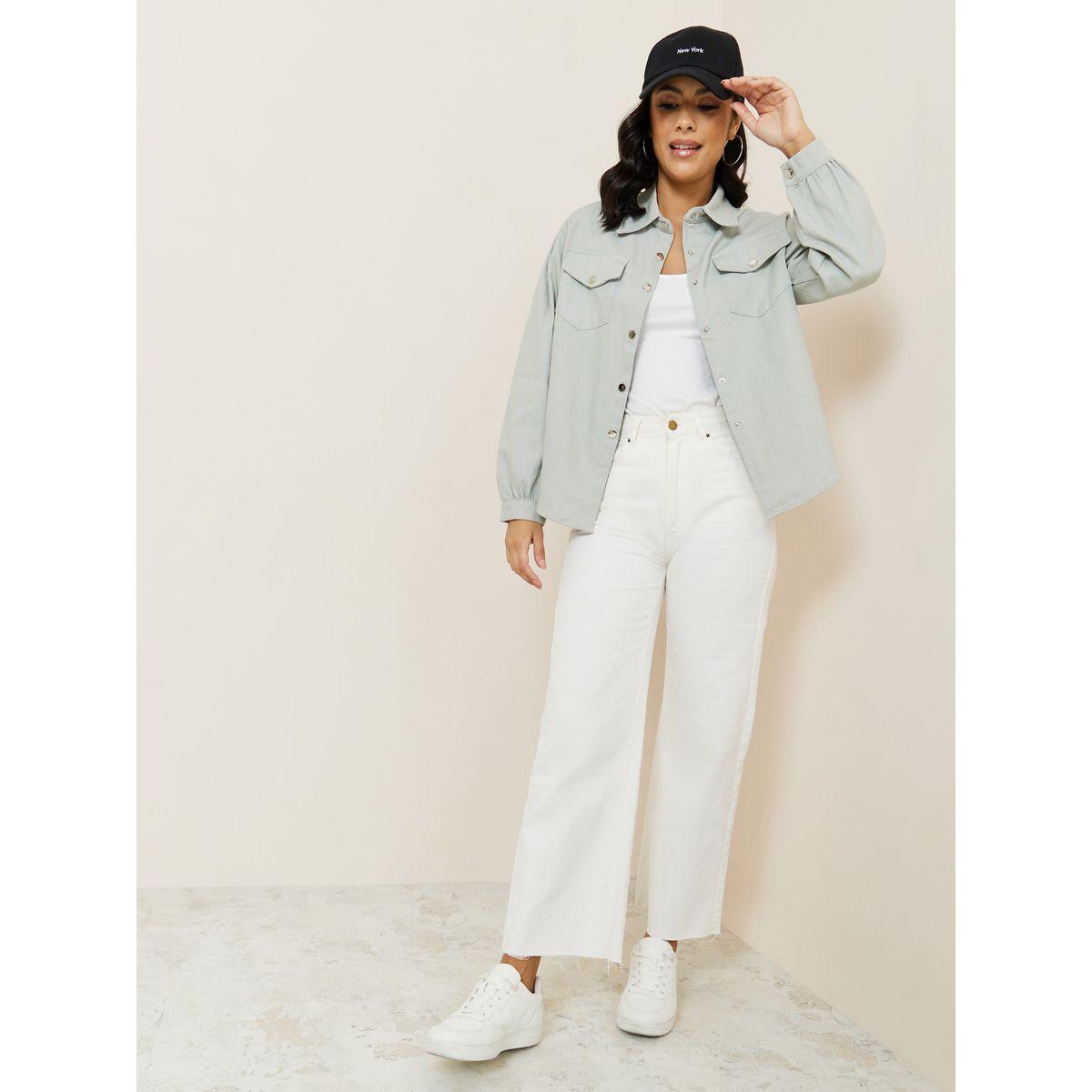 Styli Popper Button Oversized Shirt with Flap Pocket-women-clothing-shirtsandblouses-shirts-image-2