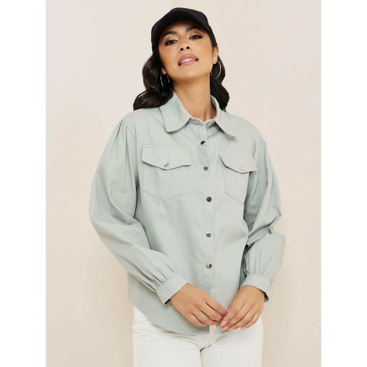 Styli Popper Button Oversized Shirt with Flap Pocket-women-clothing-shirtsandblouses-shirts-image-3