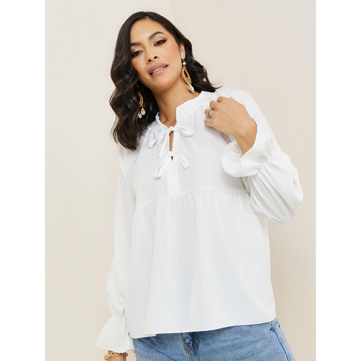 بلوزة بقصة مريحة وياقة بأربطة-women-clothing-shirtsandblouses-blouses-image-1