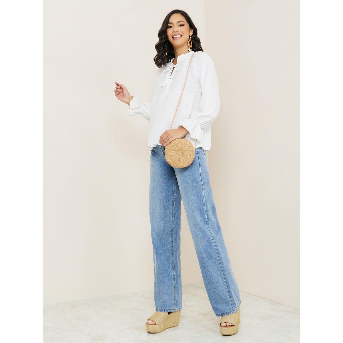 Styli Tie-Up Neck Frill Cuff Relaxed Fit Blouse-women-clothing-shirtsandblouses-blouses-image-2
