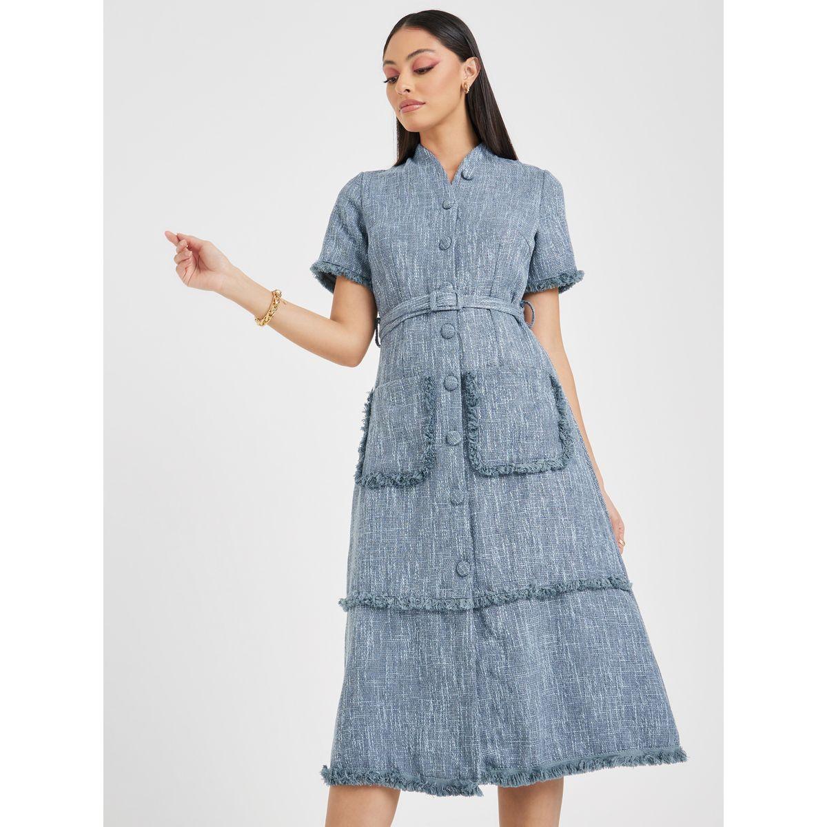 Styli Tweed Pocket Detail Shirt Midi Dress-women-clothing-dresses-image-2