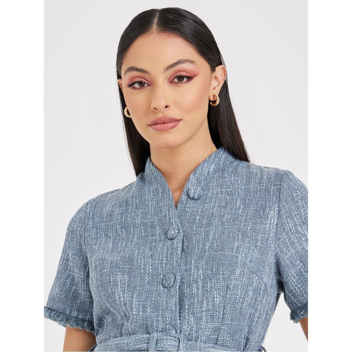 Styli Tweed Pocket Detail Shirt Midi Dress-women-clothing-dresses-image-3
