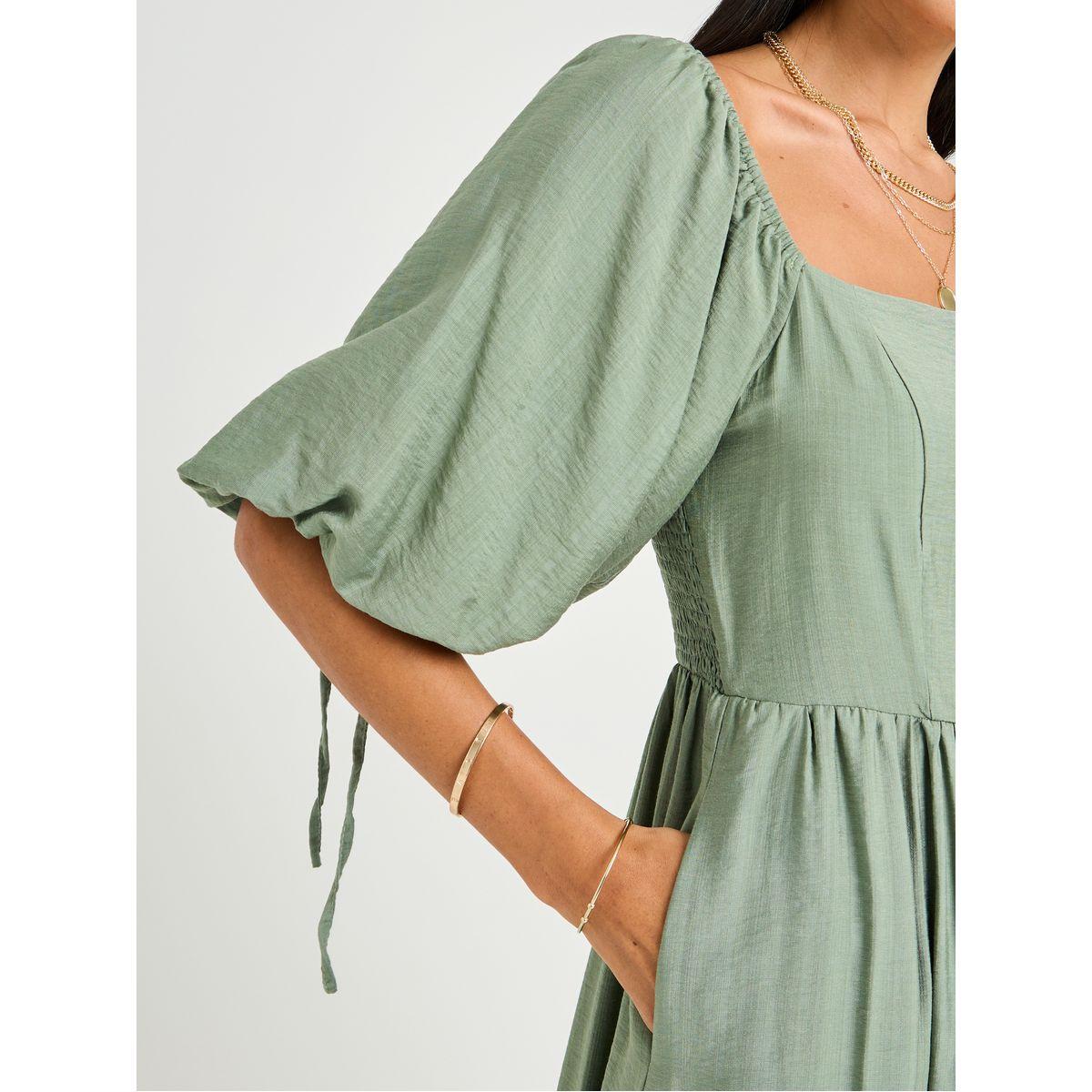 Styli Square Neck A-Line Midi Dress with Pockets-women-clothing-dresses-image-4