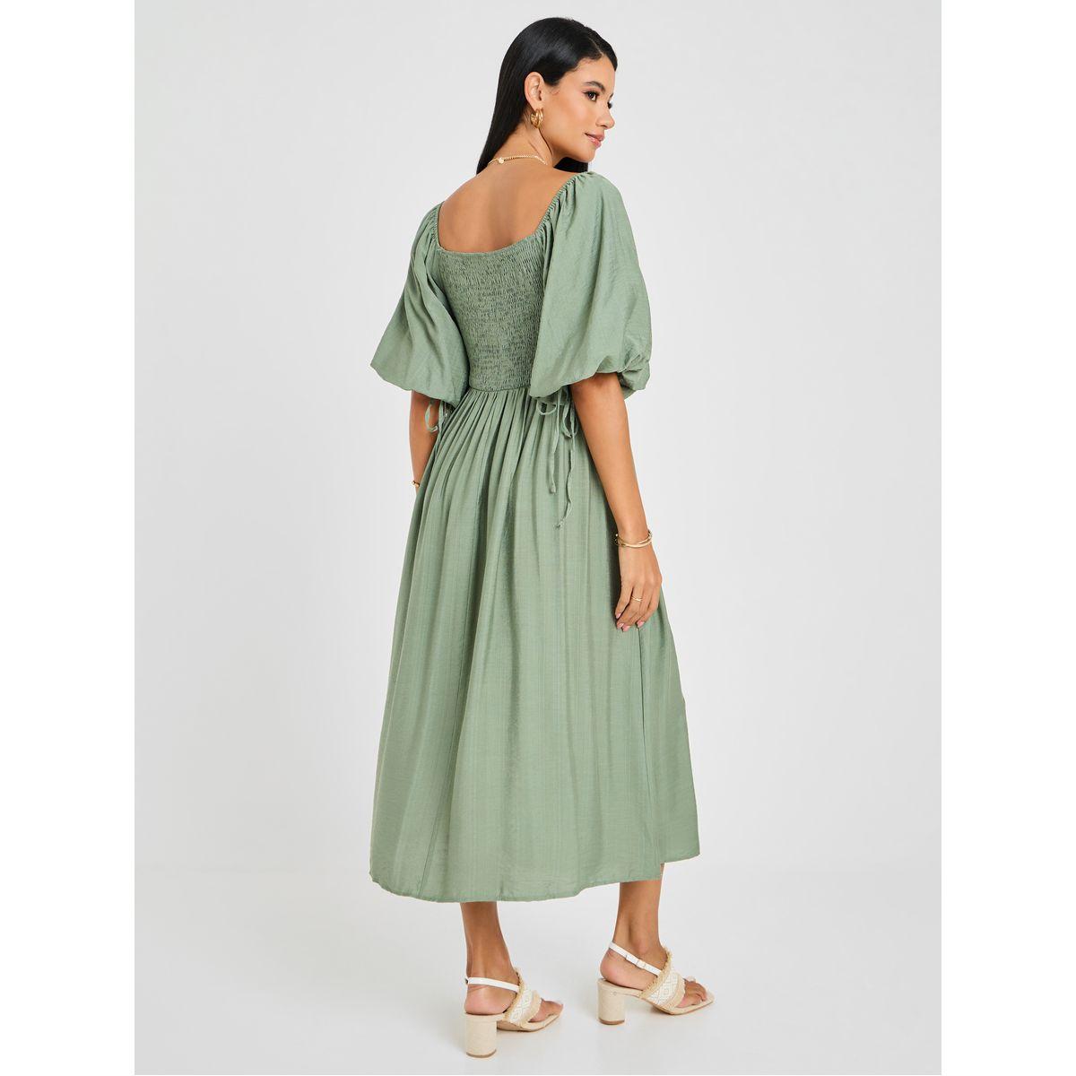 Styli Square Neck A-Line Midi Dress with Pockets-women-clothing-dresses-image-5