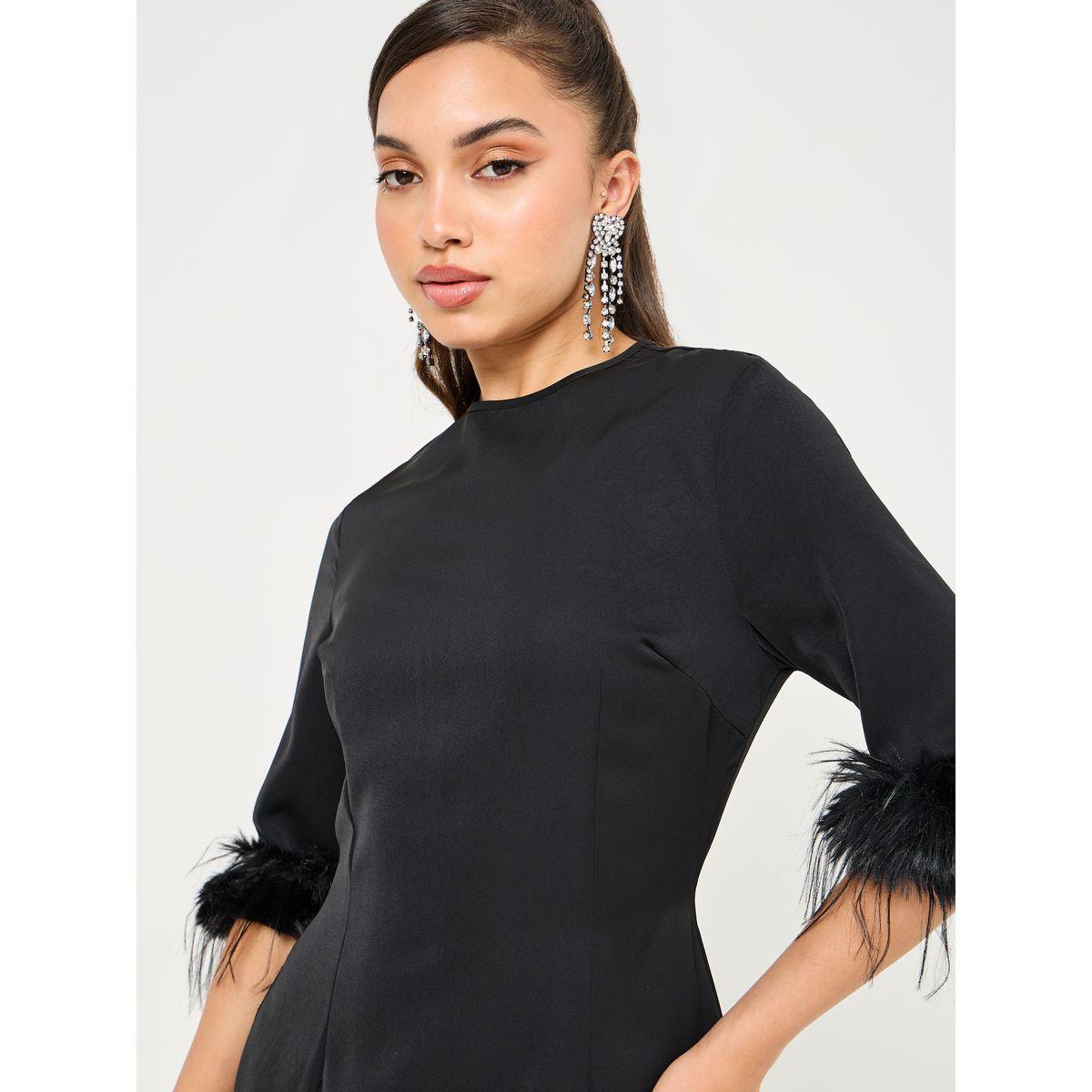 فستان ميدي مزين بريش صناعي-women-clothing-dresses-image-3