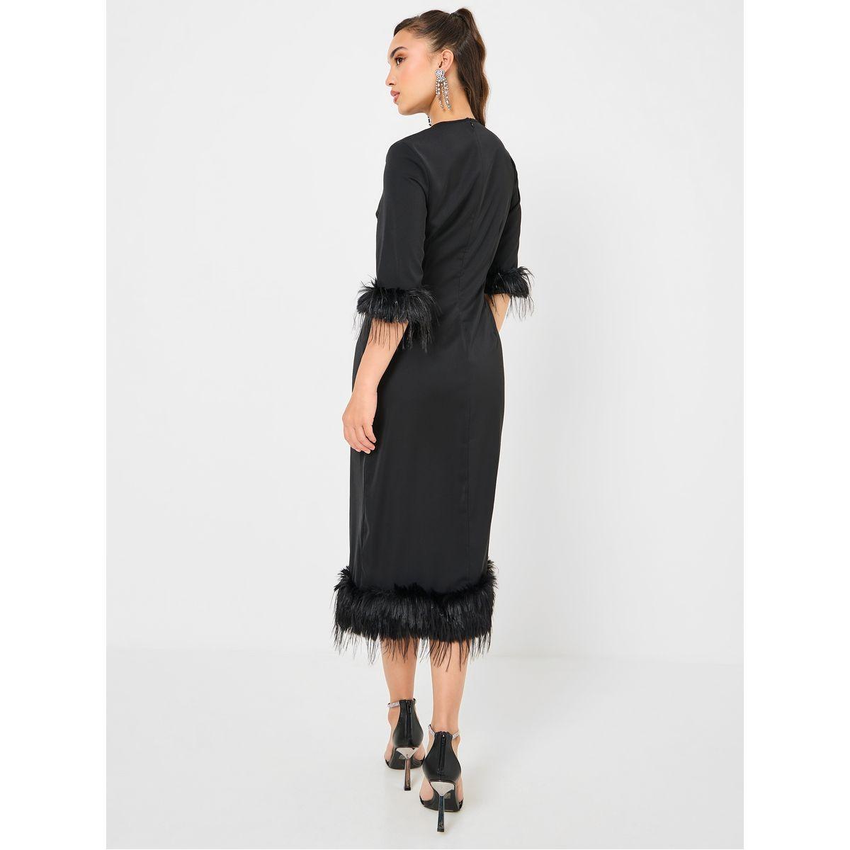فستان ميدي مزين بريش صناعي-women-clothing-dresses-image-4