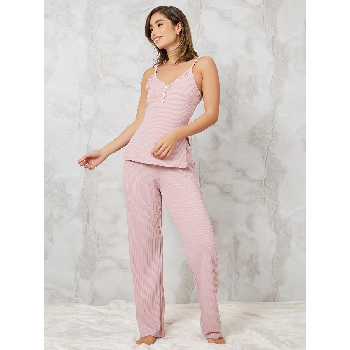 طقم بيجاما من ( بنطال + بلوزة بحمالات )-women-clothing-nightwear-pyjamas-longsets-image-1